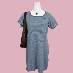 Blue and white striped y2k short sleeve dress #stripeddress